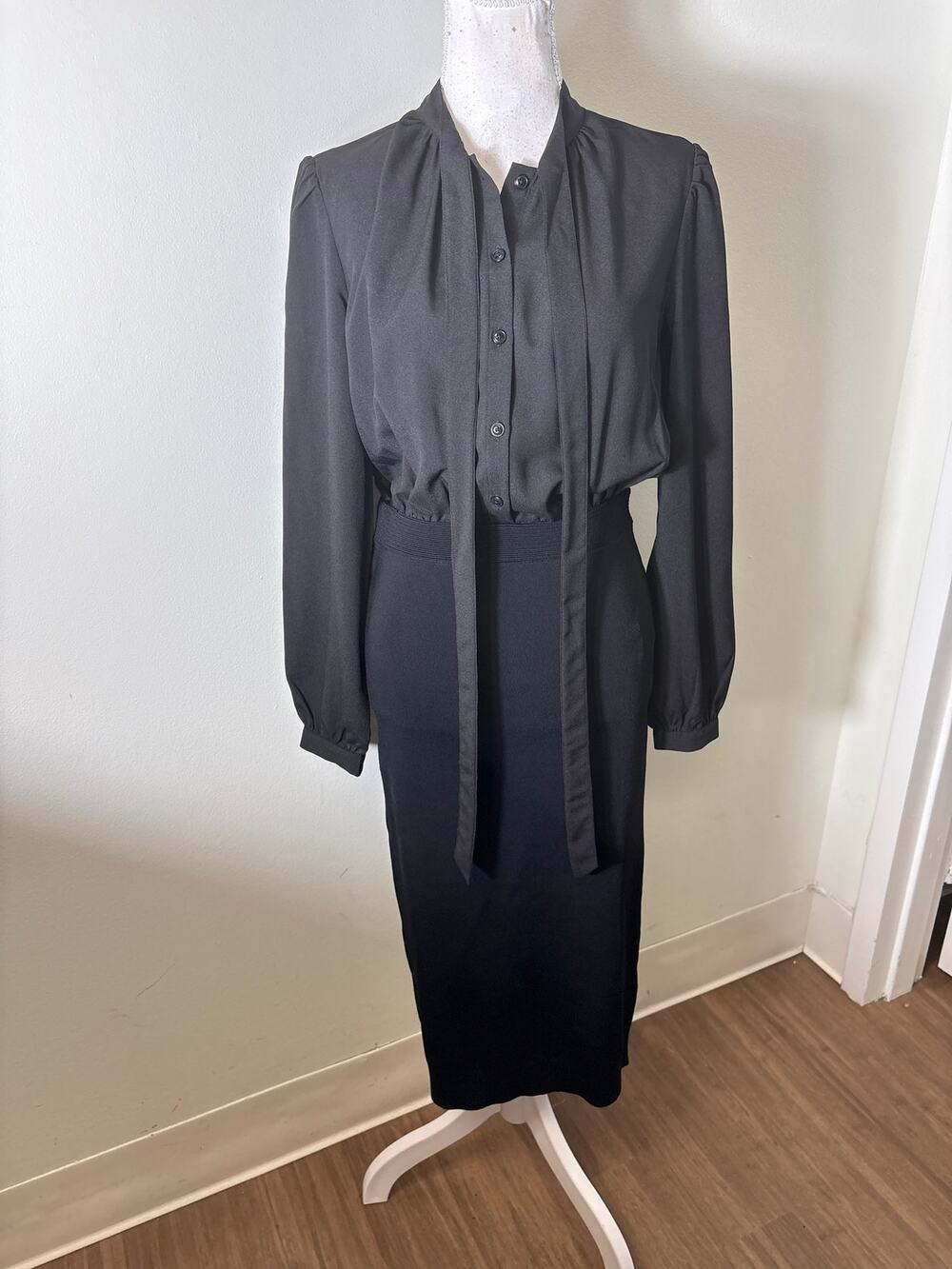 Ted Baker London Black Mixed Media Long Sleeve Maxi Dress Sz 2